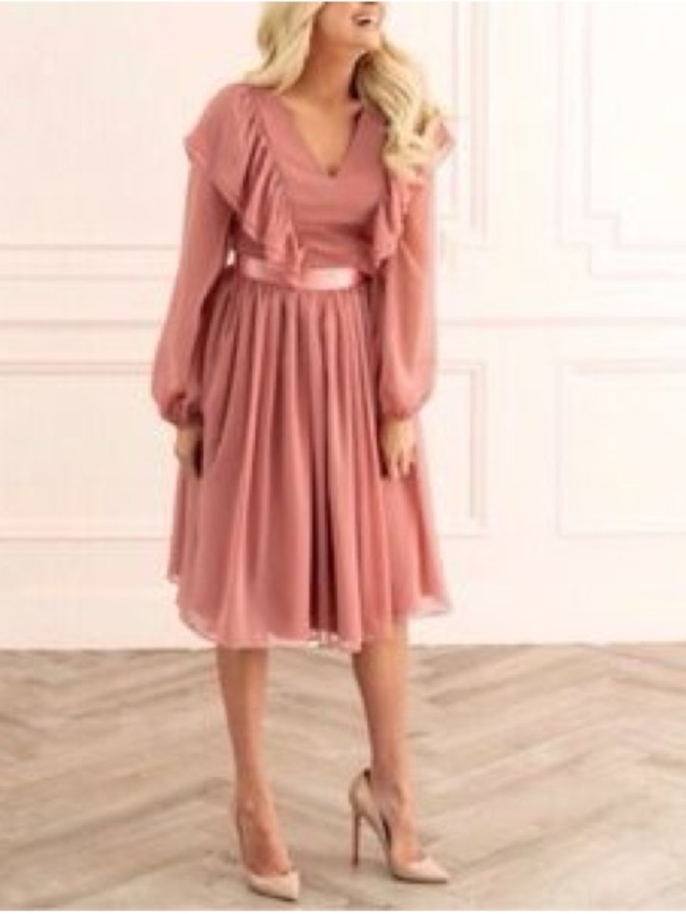 Rachel Parcell Dusty Rose Ruffle Midi Dress